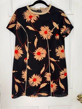 Vintage 60s/70s Black Floral Dress with Tan Blooms